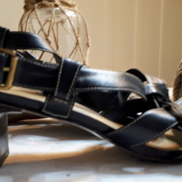Navy Greenwich Village Leather Sandals Topstiching - Picture 3 of 6